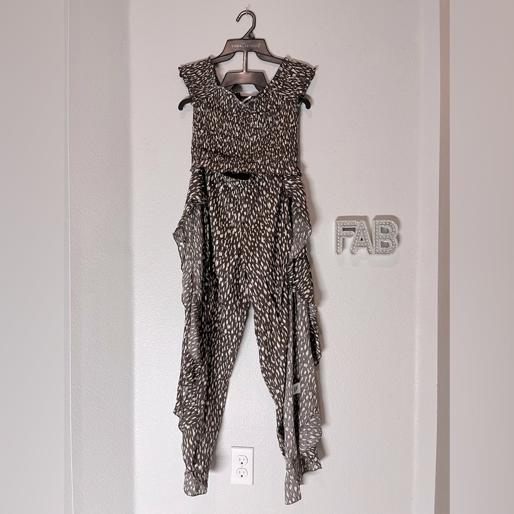 2 Piece Open Slit Pant Set Brown